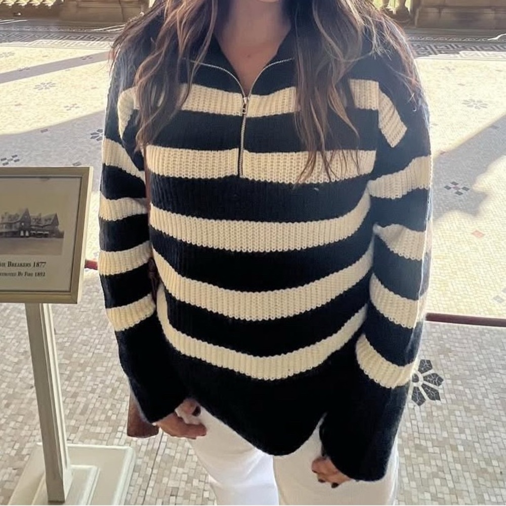 Striped Navy Blue and White Women's Sweater